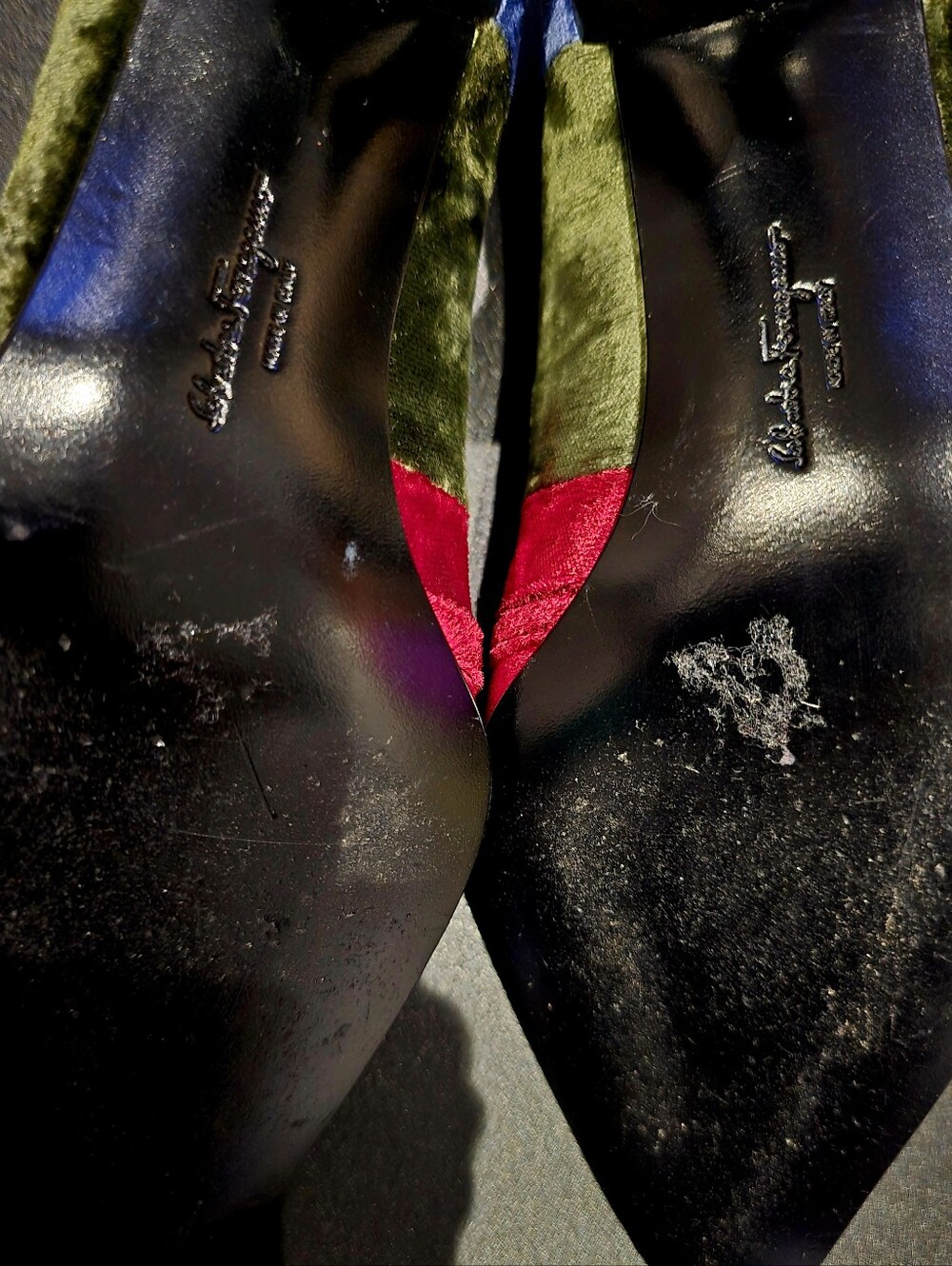 Salvatore Ferragamo Multicolor Velvet Mary Jane Pumps - Picture 2 of 7